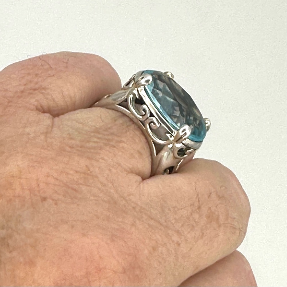 Silpada Retired Blue R2387 Cove Sterling Silver & Oval Aqua Glass Ring Size 7.5 - Picture 12 of 13